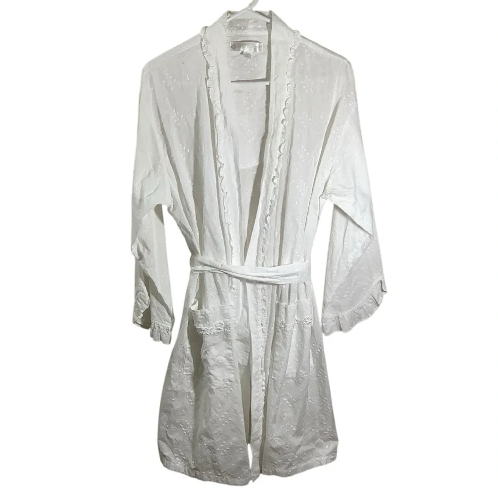 Eileen West Women’s White Embroidered Robe Vintage Y2K - Picture 1 of 10